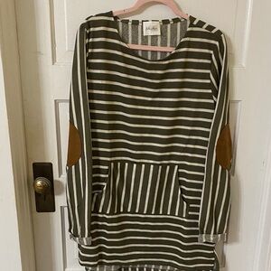 Ella Mara Striped Long Sleeve Brown Tunic with Elbow Patches